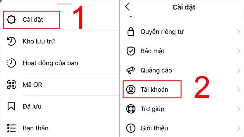 Mở tab tài khoản