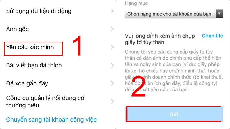 Tiến hành gửi yêu cầu xác minh