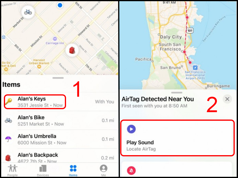 Chọn t&ecirc;n AirTag v&agrave; k&iacute;ch hoạt chế độ ph&aacute;t &acirc;m thanh