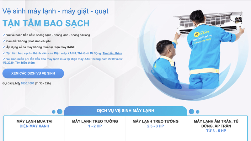 Dịch vụ vệ sinh máy lạnh tại Điện máy XANH