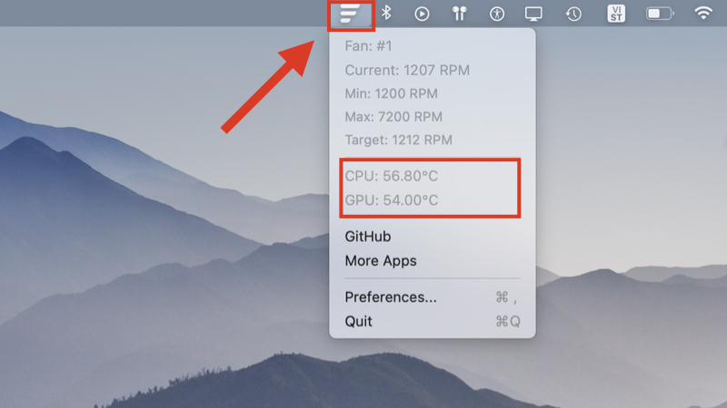 Bạn có thể xem nhanh nhiệt độ CPU trên thanh menu