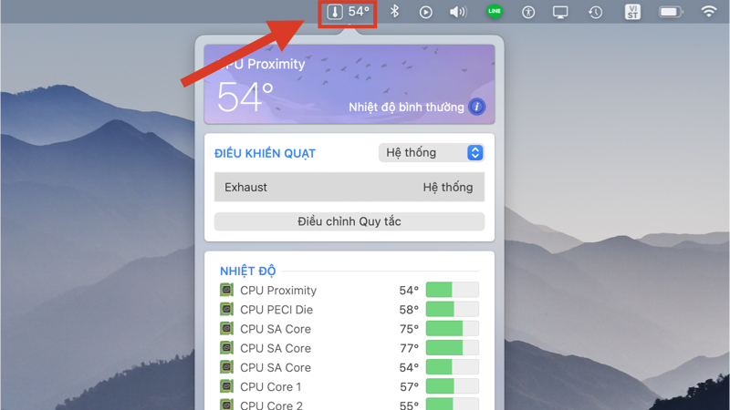 Nhấn vào biểu tượng đo nhiệt độ trên menu để kiểm tra