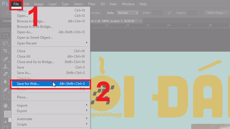 Tại mục File t&igrave;m chọn Save for Web...
