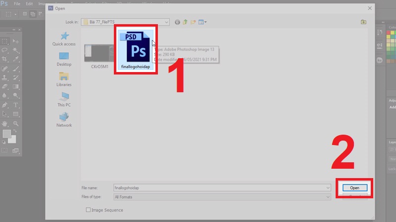 Chọn file định dạng PSD để mở