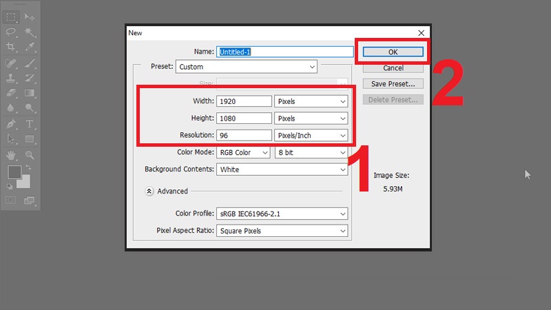 Điền k&iacute;ch thước v&agrave; tạo file