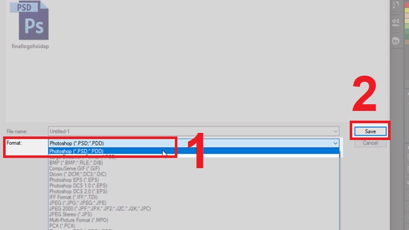 Chọn định dạng Photoshop (*PSD, *PDD) để lưu