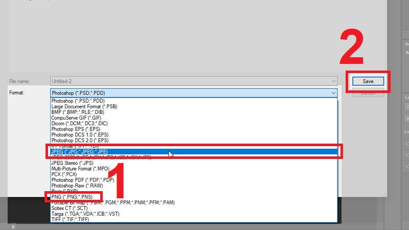Chọn định dạng ảnh JPEG (*.JPG, *.JPEG, *.JPE) hoặc PNG (*.PNG, *.PNS)