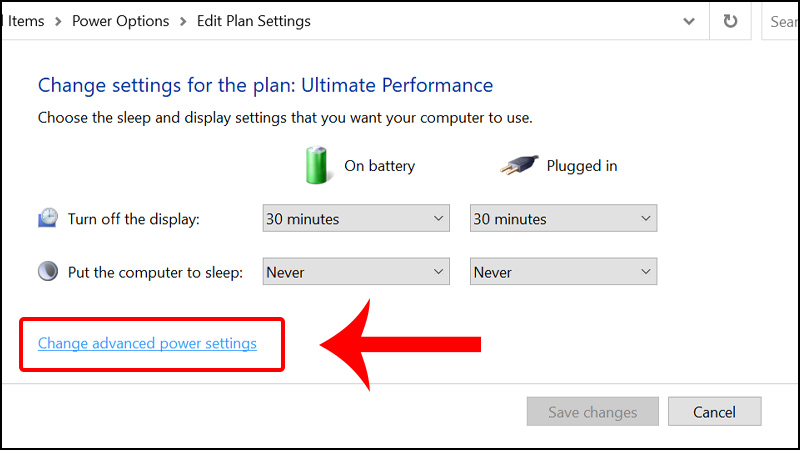 Chọn Change advanced power settings
