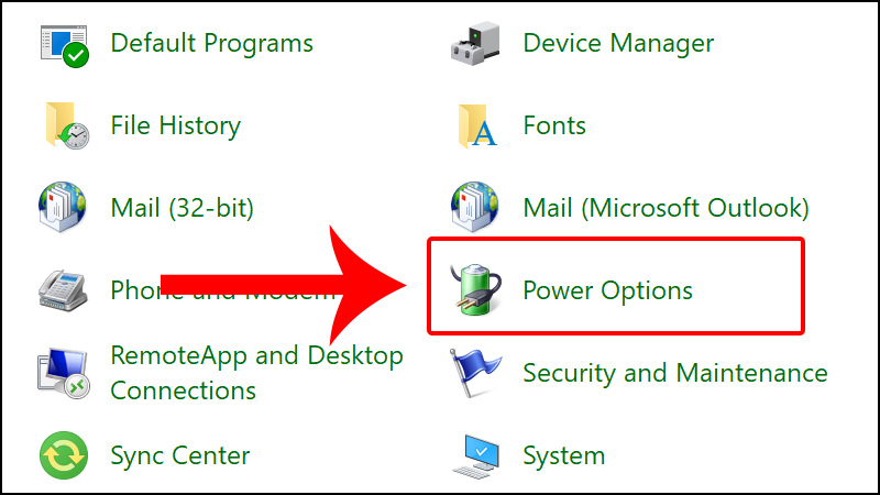 Chọn Power Options