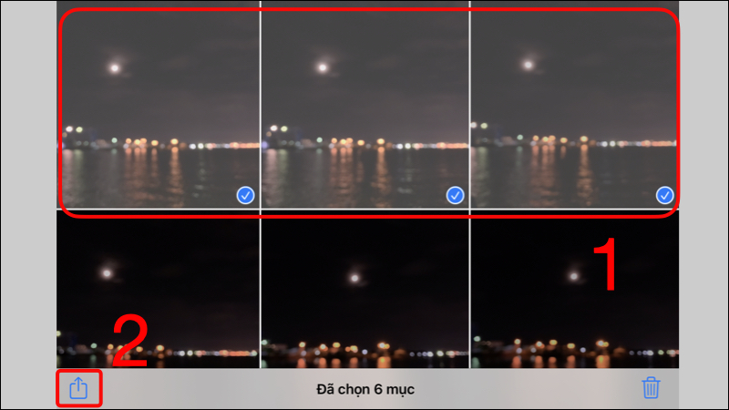 Chọn tất cả ảnh và nhấn vào biểu tượng chia sẻ