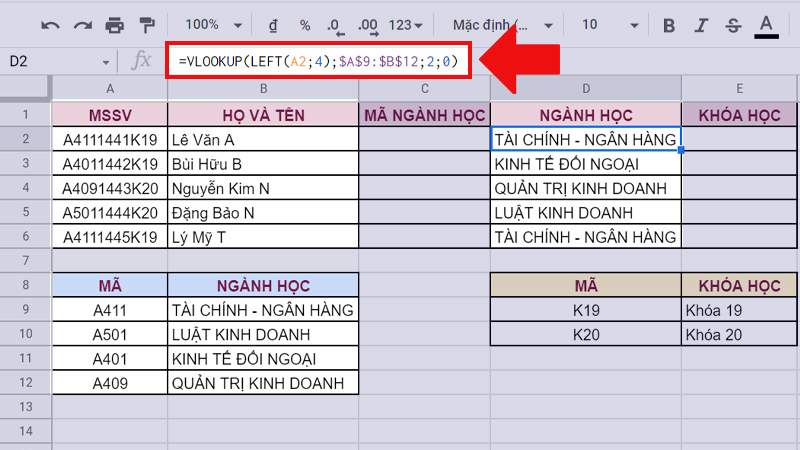 Kết hợp LEFT với VLOOKUP