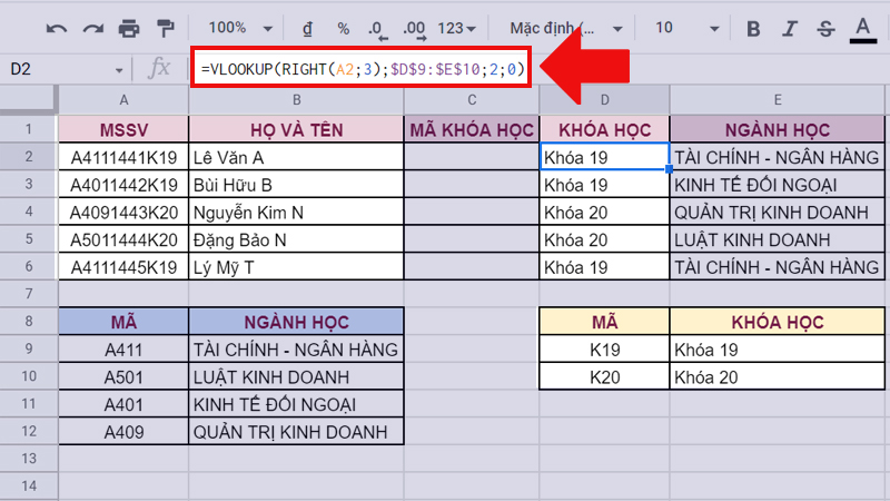 Kết hợp RIGHT với VLOOKUP