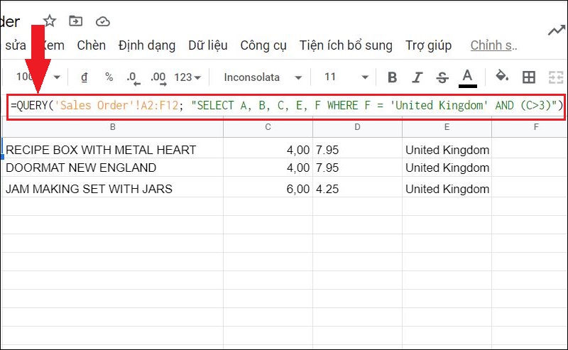 Truy vấn nhứng h&oacute;a đơn ở United Kingdom v&agrave; c&oacute; gi&aacute; trị cột số lượng l&agrave; 3