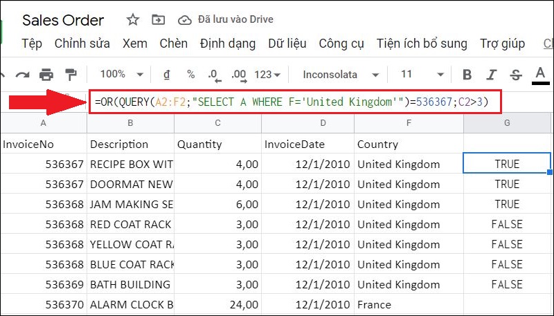V&iacute; dụ c&acirc;u lệnh h&agrave;m OR lồng QUERY