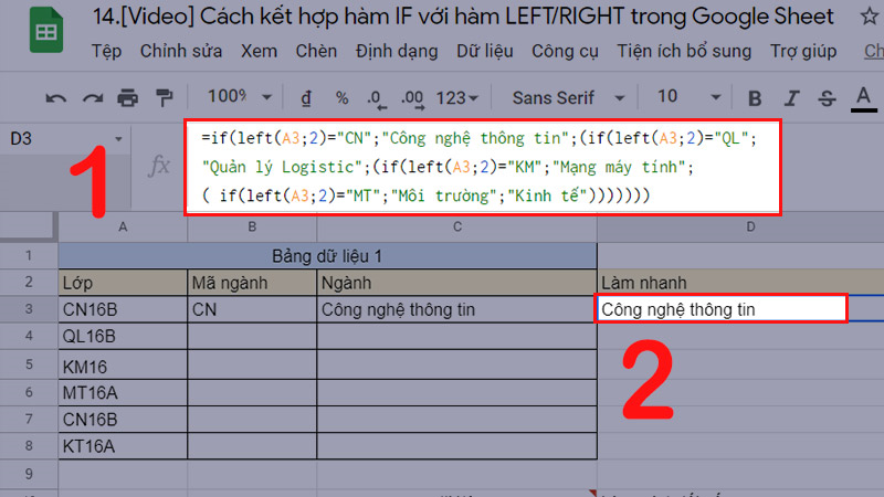 Dùng công thức trực tiếp nhanh cho hàm if và left