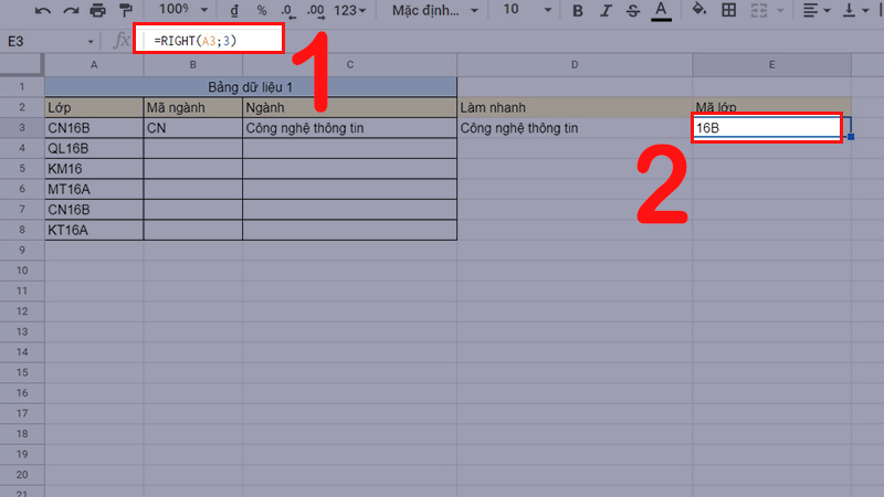 Sử dụng hàm RIGHT để lấy ra 3 ký tự cuối của ô A3