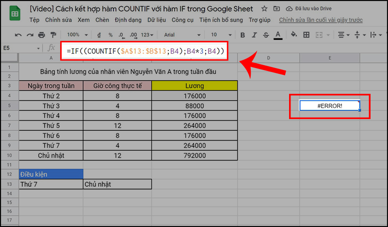 Lỗi #ERROR! xuất hiện do bạn đã nhập sai cú pháp của hàm