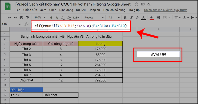 Lỗi #VALUE xuất hiện do không thể tìm thấy giá trị mảng