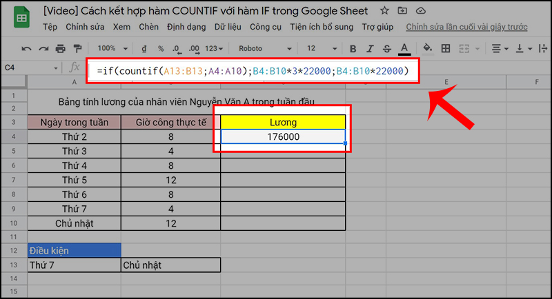 Hoạt động của công thức kết hợp hàm COUNTIF và hàm IF 