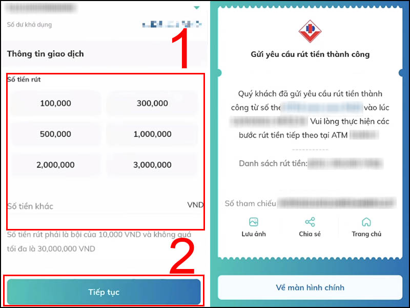 Chọn số tiền cần rút và chọn Xác nhận