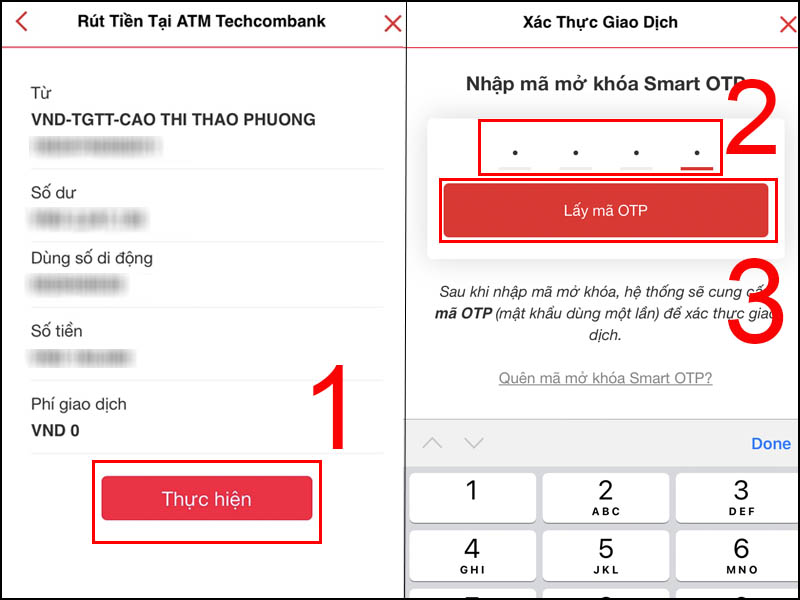 Sử dụng mã mở khoá Smart OTP để lấy mã