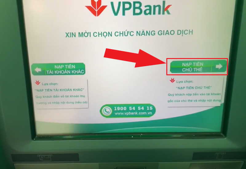 Tiến hành chọn Nạp tiền chủ thẻ