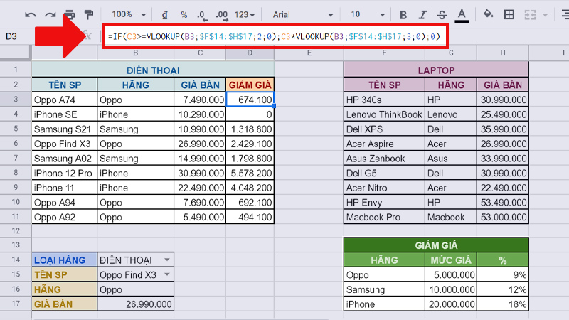 Video] Cách Kết Hợp Hàm If Với Hàm Vlookup Trong Google Sheet -  Thegioididong.Com