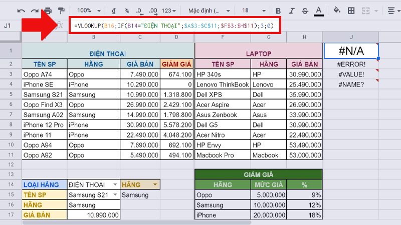 Cách Sử Dụng Hàm IF và VLOOKUP Với Nhiều Điều Kiện