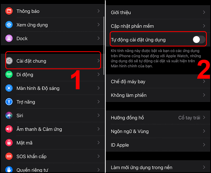 Tắt Tự động c&agrave;i đặt ứng dụng sẽ ngăn việc c&aacute;c ứng dụng từ iPhone tự c&agrave;i l&ecirc;n Apple Watch