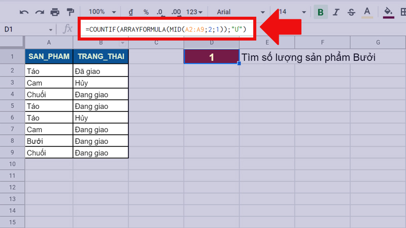 H&agrave;m COUNTIF kết hợp h&agrave;m MID