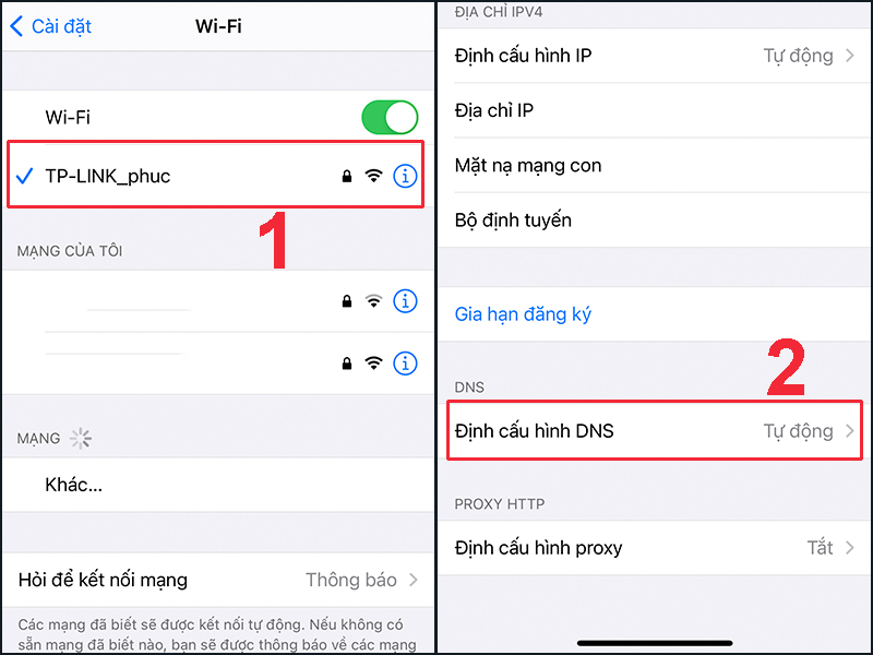 Chọn mục Định cấu hình DNS trong mục Cài đặt trên iPhone