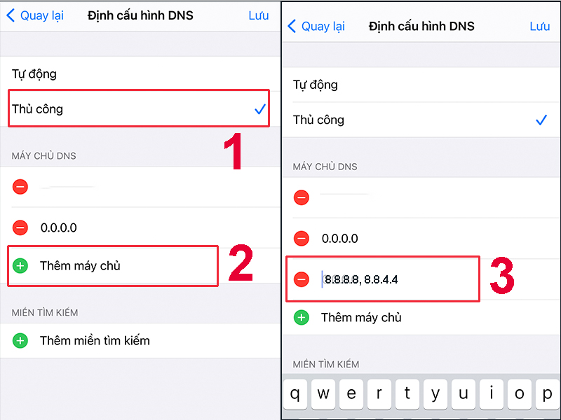 Chọn mục Thêm máy chủ và sau đó nhập DNS bạn muốn thay đổi