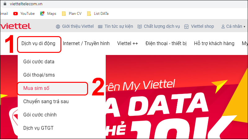 Vào trang chủ Viettel để mua SIM online