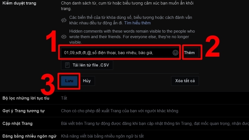 Nhập mô tả cụm từ bạn muốn ẩn và chọn Lưu
