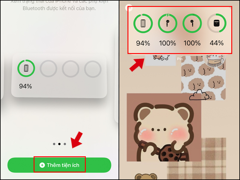 Thêm widget pin vào màn hình chính để xem thời lượng pin AirPods nhanh