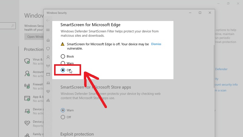 Cài đặt SmartScreen for Microsoft Edge thành Off