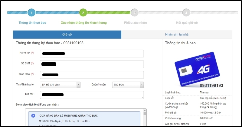 Hoàn tất thông tin theo từng bước