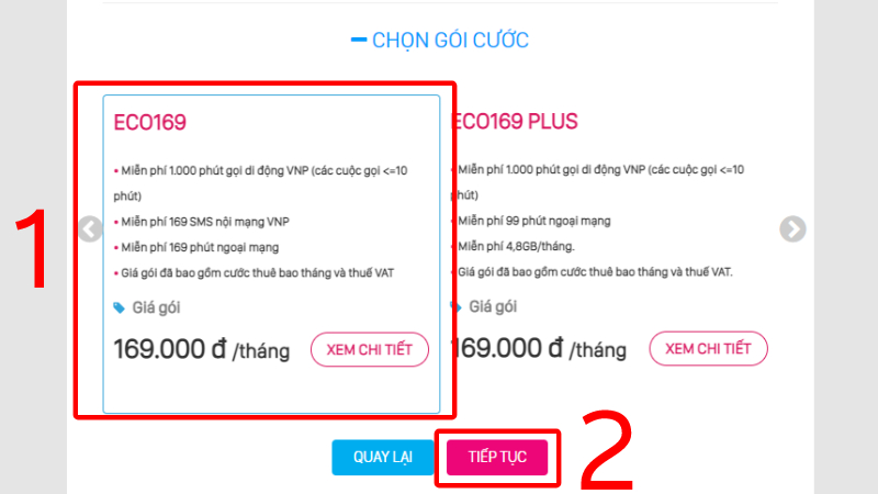 Nhấn chọn gói cước phù hợp