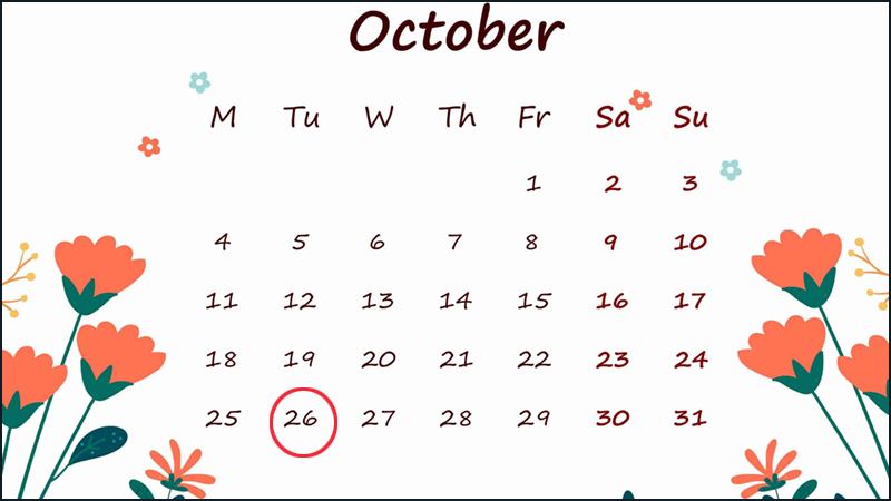 Ngày 26/10 rơi vào thứ 3