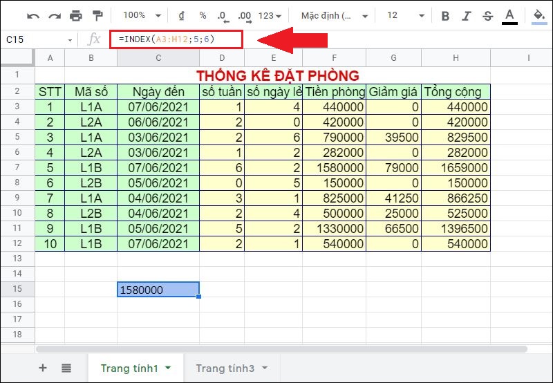 Lấy giá trị ô tính bằng hàm INDEX