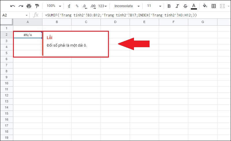Ví dụ minh họa lỗi #N/A