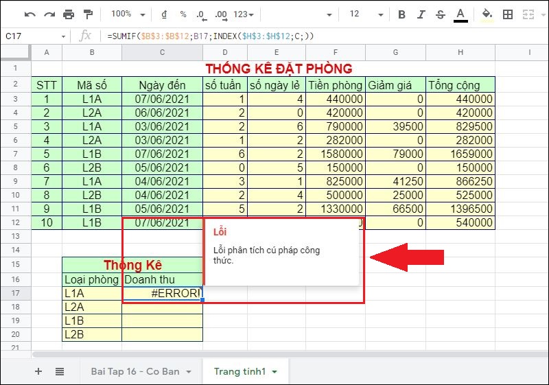 Ví dụ minh họa lỗi #ERROR