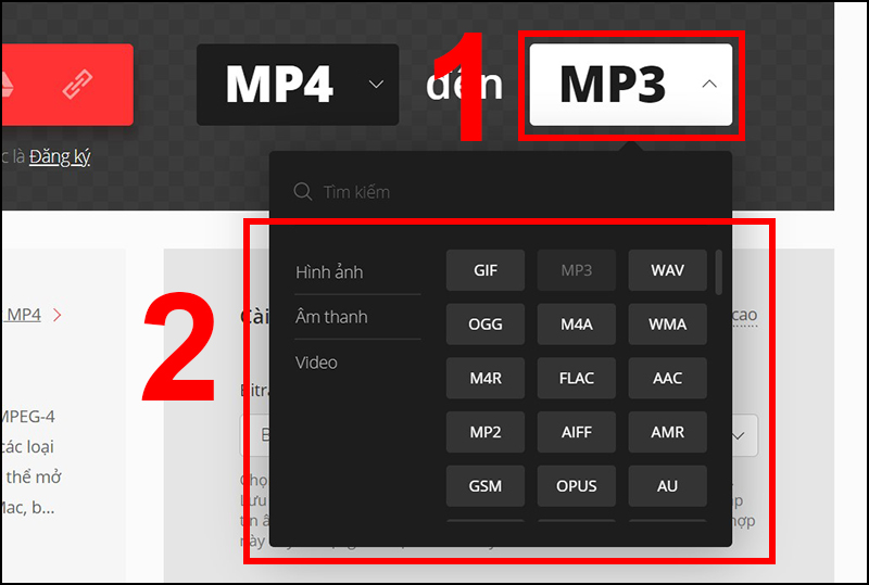 Chọn mục MP3 để thay đổi định dạng khác