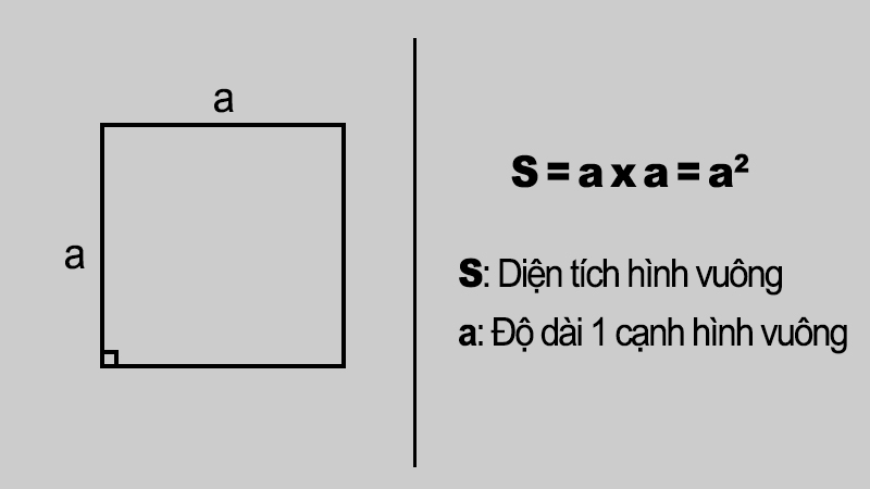 Diện tích hình vuông bằng bình phương cạnh của hình vuông