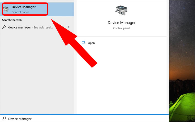 Chọn Device Manager ở thanh tìm kiếm