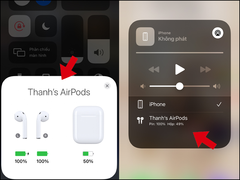 Xem thời lượng pin AirPods