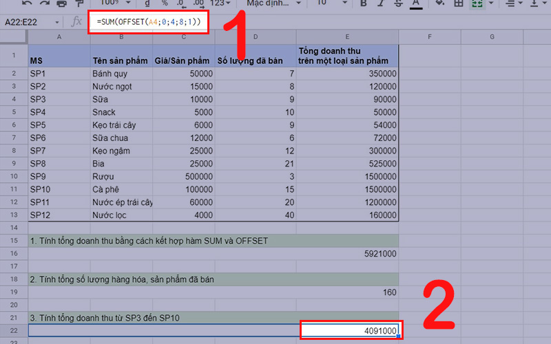T&iacute;nh tổng doanh thu từ SP3 đến SP10