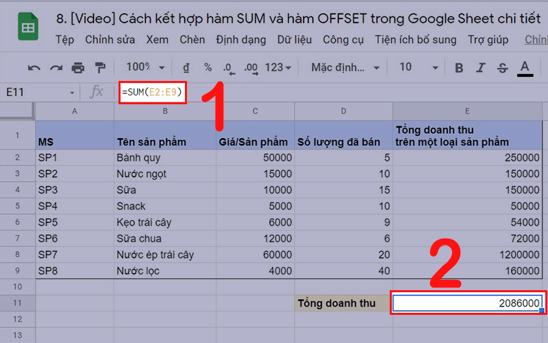 V&iacute; dụ minh họa cho h&agrave;m SUM