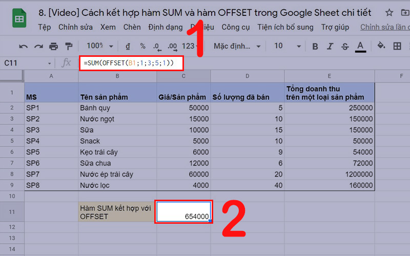 T&iacute;nh tổng doanh thu từ SP1 đến SP5