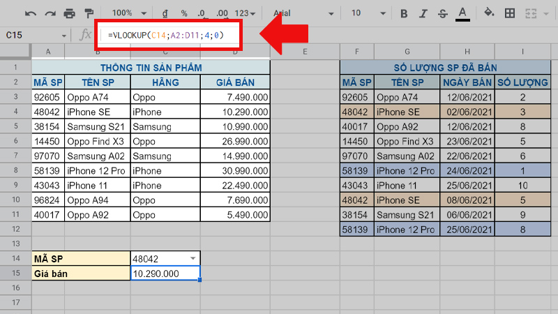 Ví dụ minh họa hàm VlOOKUP